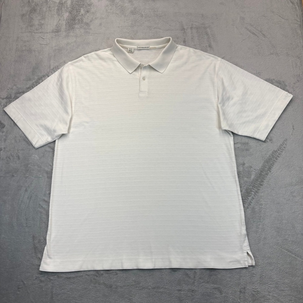 Cutter & Buck Mens XL White Textured Stripe Short Sleeve Polo Shirt